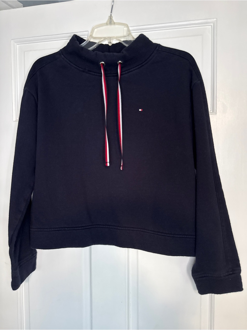 Tommy Hilfiger Navy Mock Neck Sweatshirt with Red-White Drawcords